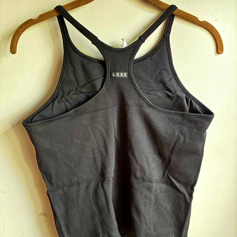 Black Ribbed Tank Top with Built In Bra - Picture 2 of 2